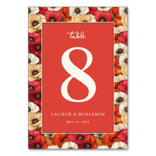Elegant Red Floral Table Number