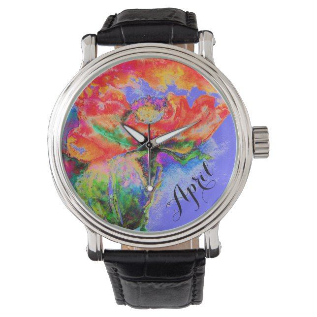 Elegant red floral watercolor abstract poppy   watch (Front)