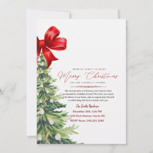 Elegant Red Floral Watercolor Christmas Invitation