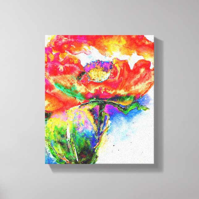 Elegant red floral watercolor painting canvas print (Front)