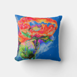 Elegant red floral watercolor painting cushion