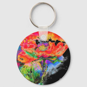 Elegant red floral watercolor painting key ring