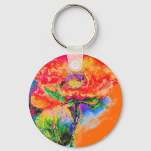 Elegant red floral watercolor painting key ring
