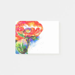 Elegant red floral watercolor painting post-it notes