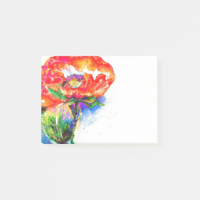 Elegant red floral watercolor painting post-it notes (Front)