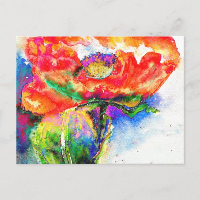 Elegant red floral watercolor painting postcard (Front)
