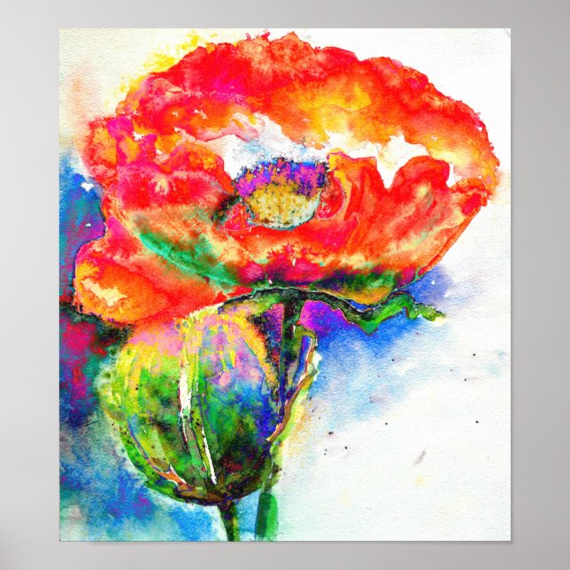 Elegant red floral watercolor painting poster (Front)