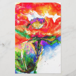 Elegant red floral watercolor painting stationery