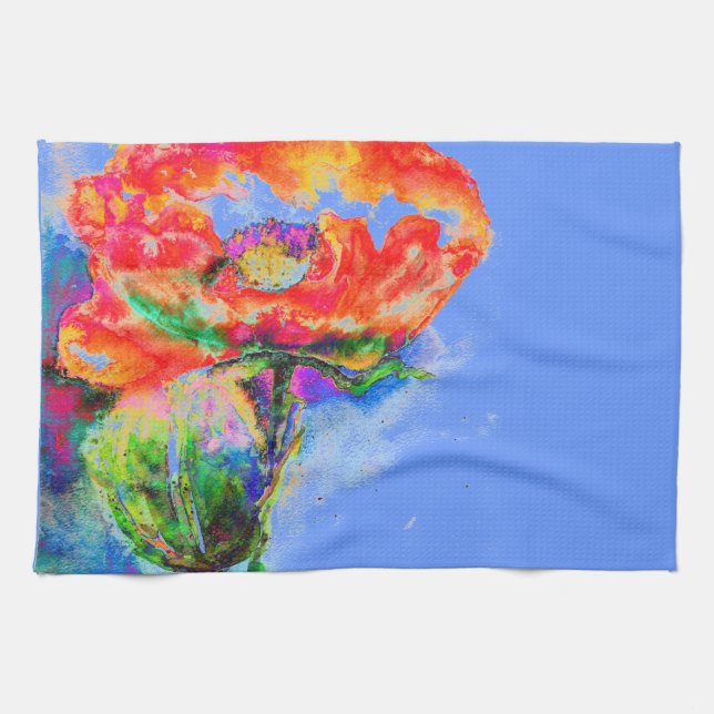 Elegant red floral watercolor painting tea towel (Horizontal)