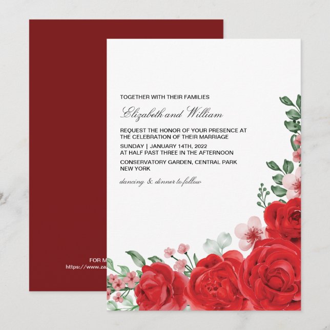Elegant Red Floral Wedding Invitation (Front/Back)