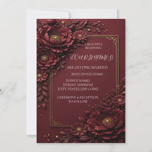 Elegant red Floral Wedding Invitation (Front)