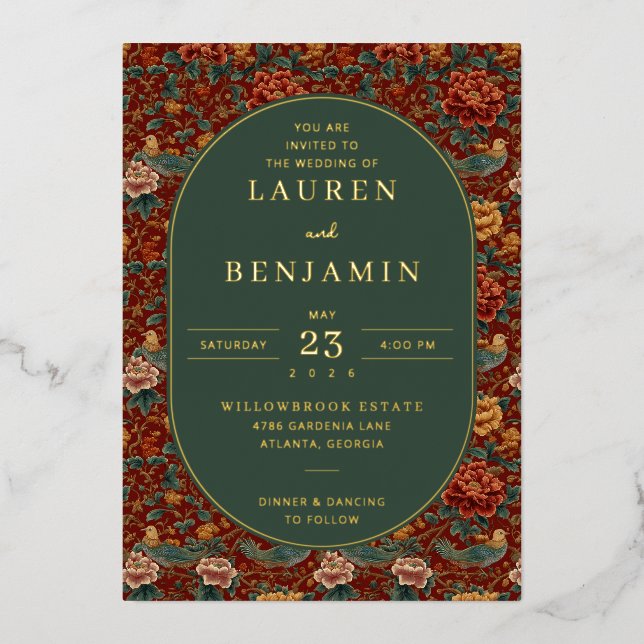 Elegant Red Floral Wedding Invitation (Front)