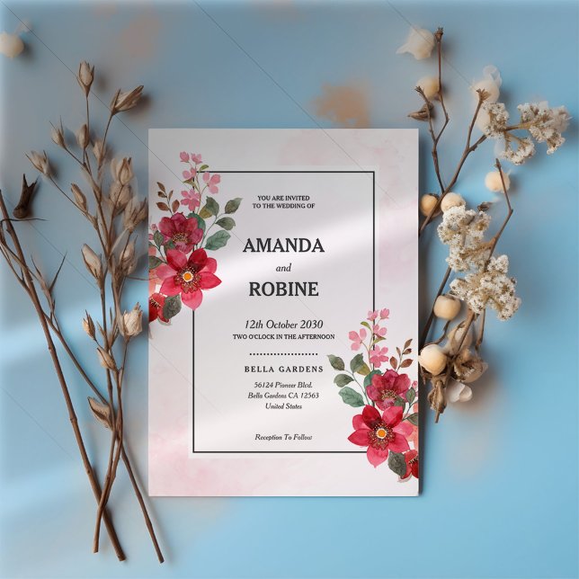 Elegant Red Floral Wedding Invitation (Creator Uploaded)