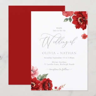 Elegant Red Floral Wedding Invitation