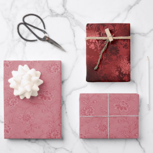 Elegant Red Floral Wedding Wrapping Paper Sheet