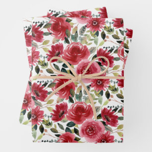 Elegant Red Floral Wrapping Paper Sheet