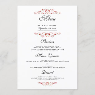 Elegant Red Flourish Wedding Dinner Menu