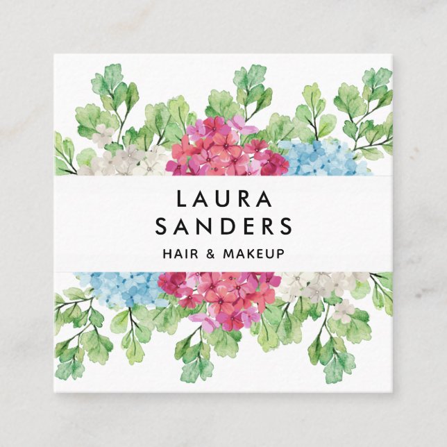 Elegant Red Flower Hair & Makeup   Square Business Card (Front)