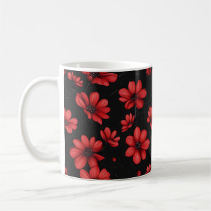 Elegant Red Flower Pattern Coffee Mug