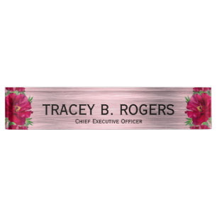 Elegant Red Flower Pink Chief Financial Officer De Nameplate