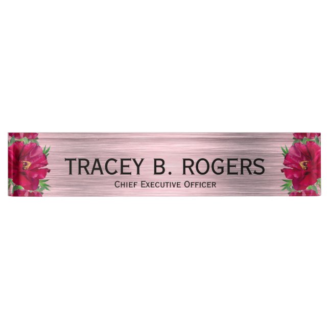 Elegant Red Flower Pink Chief Financial Officer De Nameplate (Front)