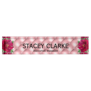 Elegant Red Flower Pink Executive Manager  Nameplate