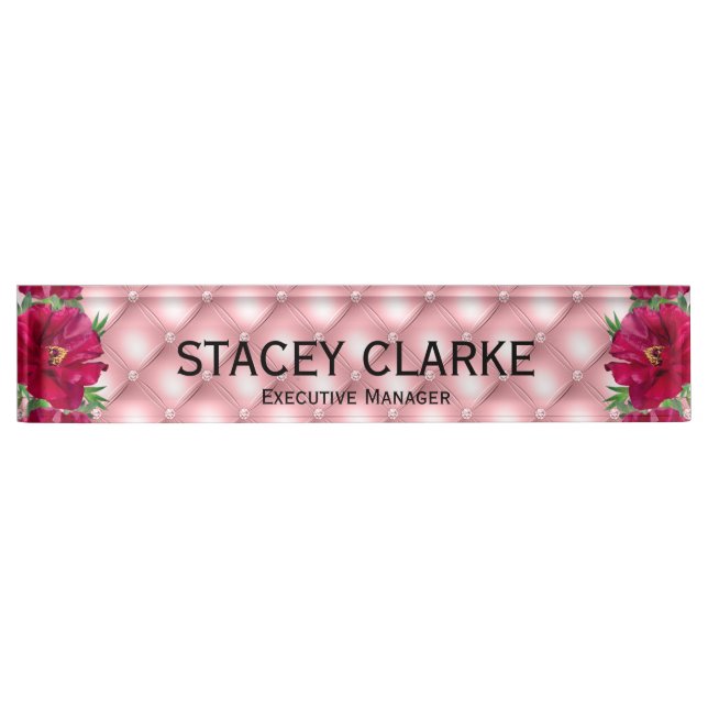 Elegant Red Flower Pink Executive Manager  Nameplate (Front)