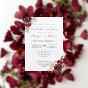 Elegant red flower wedding ring Spanish Invitation