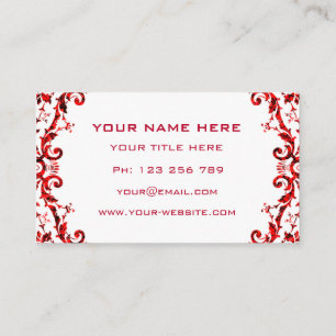 Elegant Red Flowers and Leaves Frame Professional Business Card