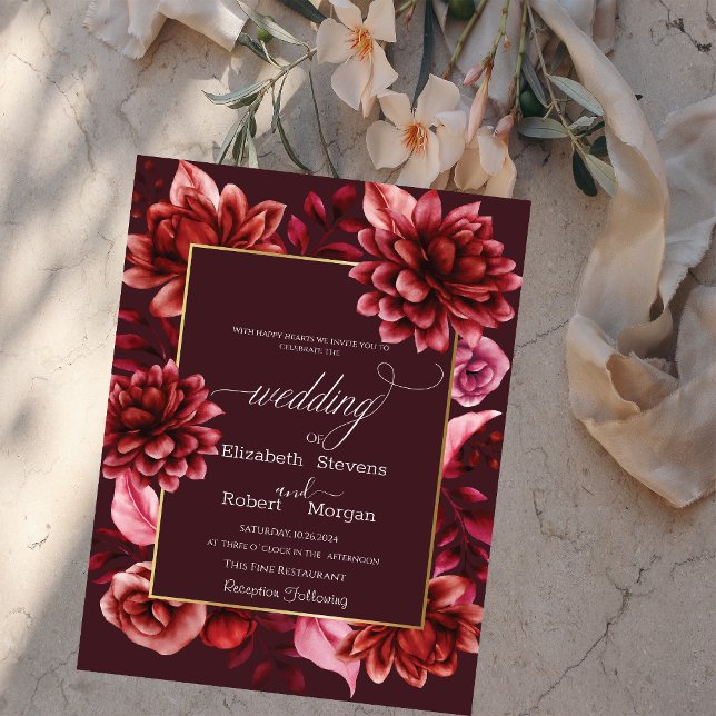 Elegant Red Flowers Frame Wedding Invitation (Creator Uploaded)