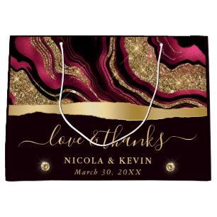 Elegant Red Foil and Gold Glitter Agate Wedding Large Gift Bag