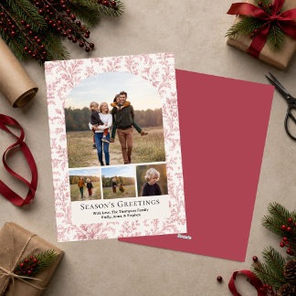 Elegant Red Foliage Arch Photo Collage Christmas Holiday Card