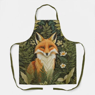 Elegant Red Fox And Green Foliage Apron
