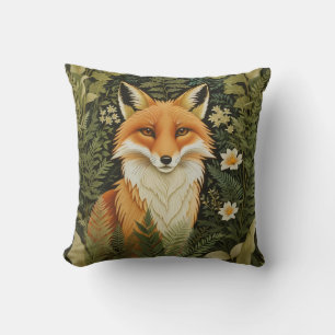 Elegant Red Fox And Green Foliage Cushion