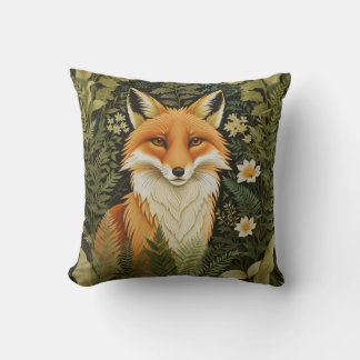 Elegant Red Fox And Green Foliage Cushion
