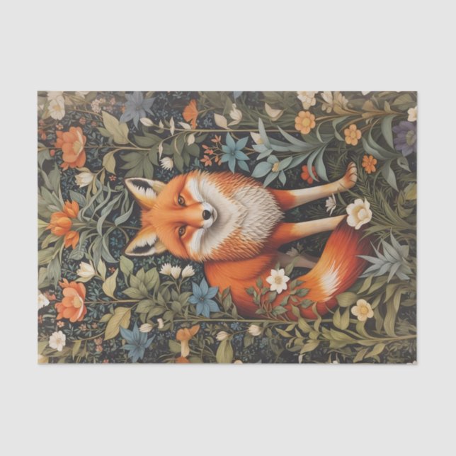 Elegant Red Fox Botanical Forest Tissue Paper (Front)