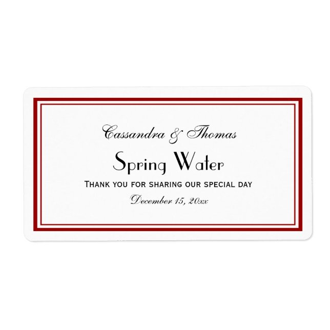 Elegant Red Framed H Water Bottle Label (Front)