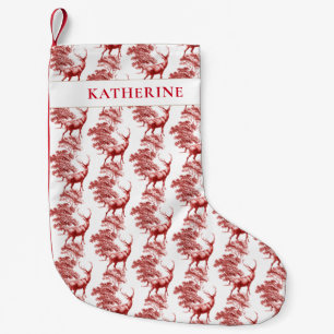 Elegant Red French Toile Deer in Woodland Small Christmas Stocking