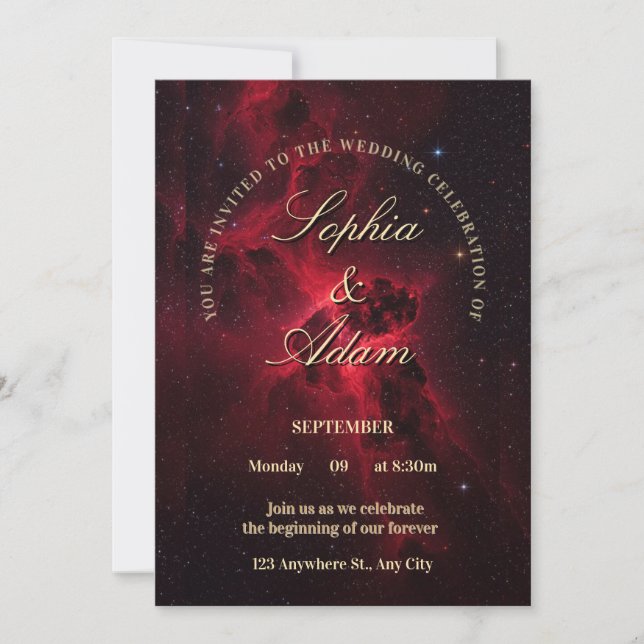 Elegant Red Galaxy Wedding Invitation (Front)