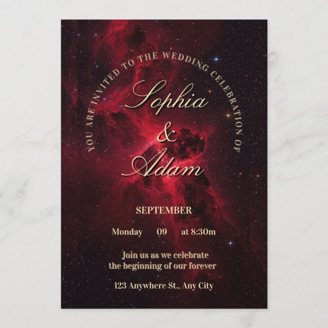 Elegant Red Galaxy Wedding Invitation (Front)