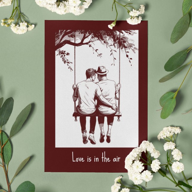 Elegant Red Gay Couple Love Valentine's Day  Card (Creator Uploaded)