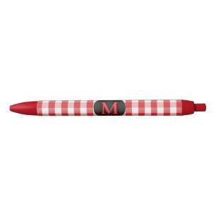 Elegant Red Gingham Pattern Personalised Monogram Ink Pen
