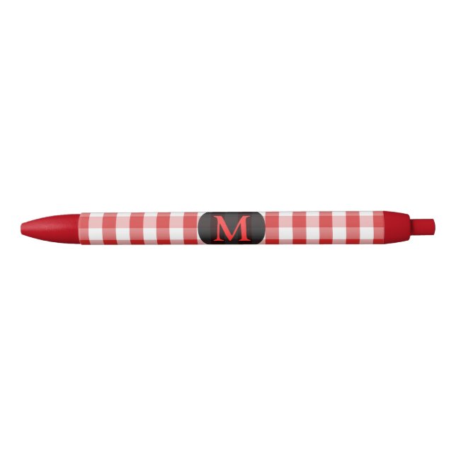 Elegant Red Gingham Pattern Personalised Monogram Ink Pen (Front)