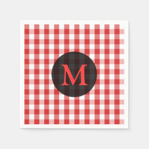 Elegant Red Gingham Pattern Personalised Monogram Napkin