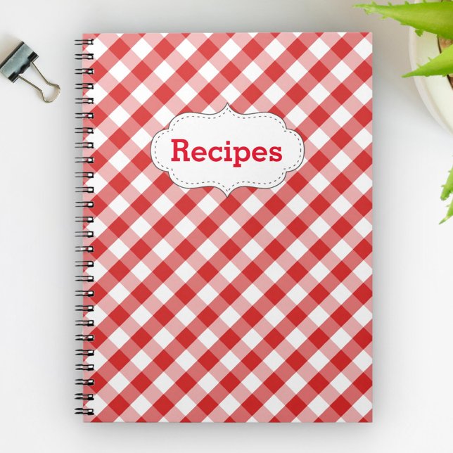 Elegant Red Gingham Pattern Recipes Notebook (Creator Uploaded)