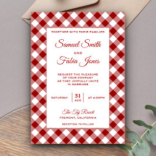 Elegant Red Gingham Pattern Wedding Invitation