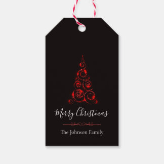Elegant Red Glitter Christmas Tree Gift Tags