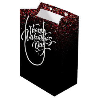 Elegant Red Glitter Fade Happy Valentine’s Day Medium Gift Bag