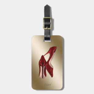 Elegant Red Glitter High Heels -Personalised Luggage Tag