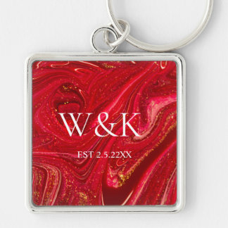 Elegant Red Glitter Initial Wedding Couple  Key Ring